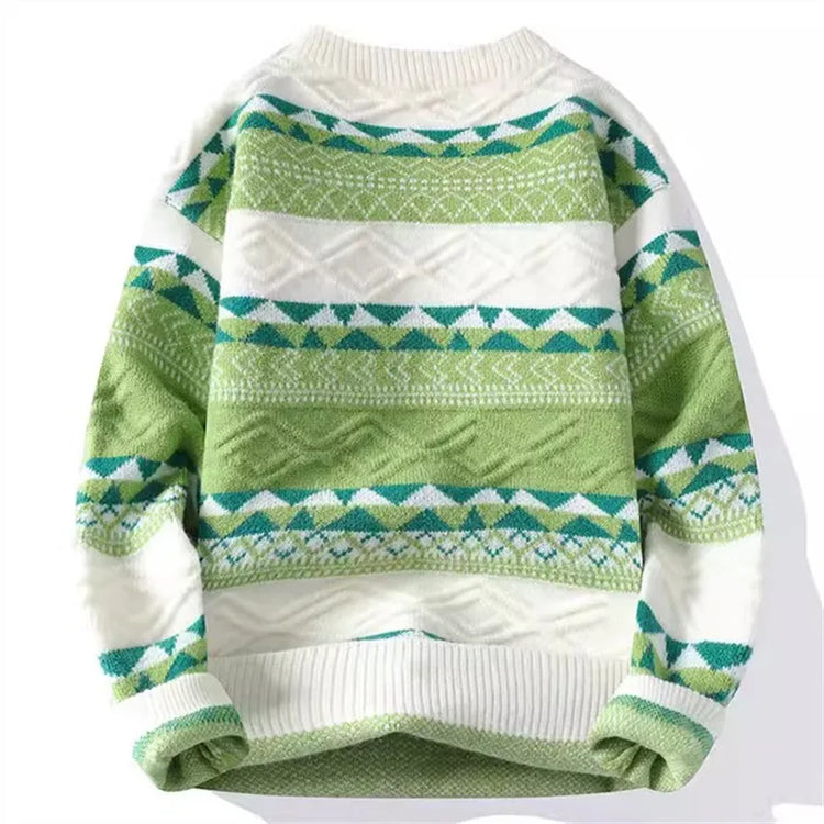 Autumn Winter New Casual Sweater Men Fashion Striped Patchwork Knit Pullovers Mens O-Neck Loose Youthful Vitality Sweaters Man