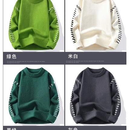 Solid Color Trendy Loose Knit Sweater With Coarse Yarn Weaving Pattern For Autumn And Winter Men's Top And Street Pullover