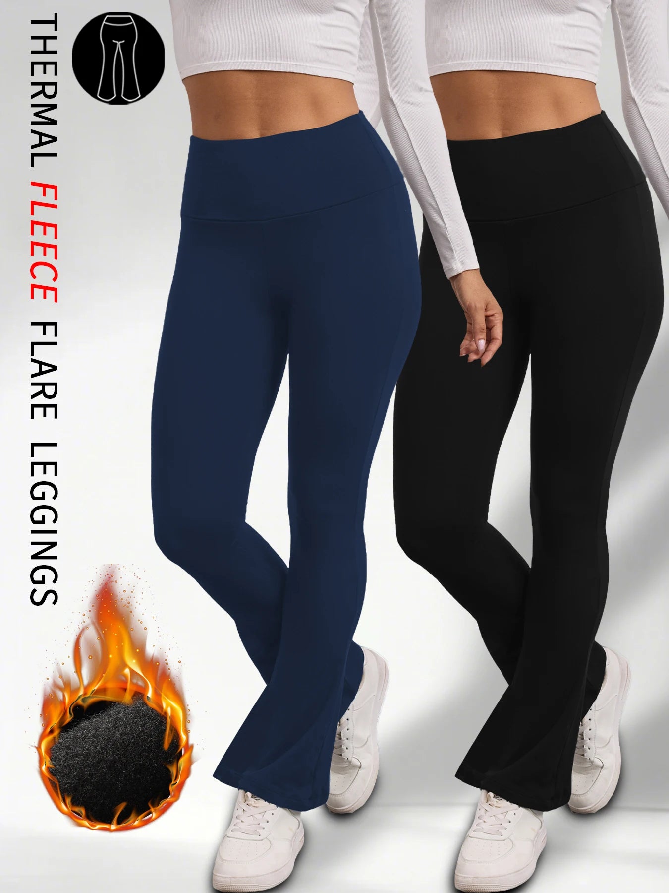 2 Pack High Waisted Fleece Flare Leggings for Women - Super Soft Bootcut Pants with Tummy Control, Perfect for Yoga Practice