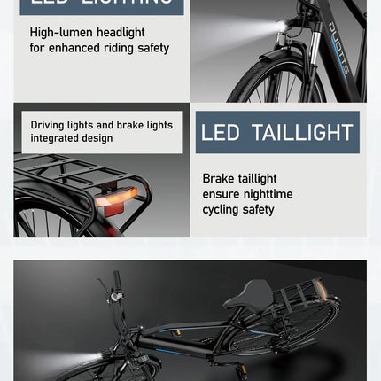 DUOTTS C29 Lite Bici Elettrica per Città, Motore 250W e 43Nm, Autonomia fino a 65km in PAS, Batteria 36V 13Ah Rimovibile, Cambio Shimano 7 Velocità, Freni a Disco, Sospensione Anteriore, Pneumatici 27.5"