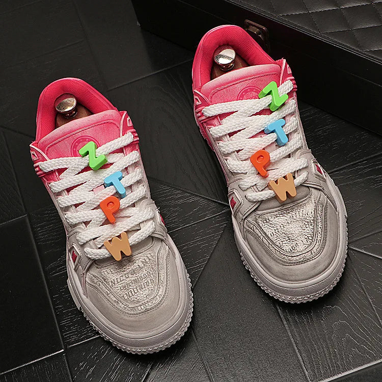 Sneakers Casual Mens Designer Bling Punk Board Shoes Fashion Split Leather Breathable Height Increased Flat Platform Sport Shoes
