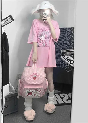 Primavera estate nuova versione coreana Harajuku Pink Cute Anime Cartoon Girl stampa t-shirt a maniche corte allentata studentessa superiore
