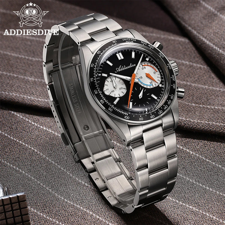ADDIESDIVE 37mm Watch For Men Chronograph 10Bar Diver BGW9 Luminous Bubble Mirror Glass AD2539 Aluminum Ring VK63 Quartz Watches