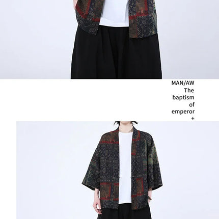 Camicie Uomo Yukata Cosplay Kimono Giapponese Retrò, Camicie Etniche Stampate da Uomo, Camicie in Lino Moda Donna, Blusa Oversize Haori