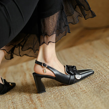 【JOCHEBED HU】2026 New Summer Retro Women's High Heels Thick Heel Square Toe Back Empty Shoes Trend 33-46