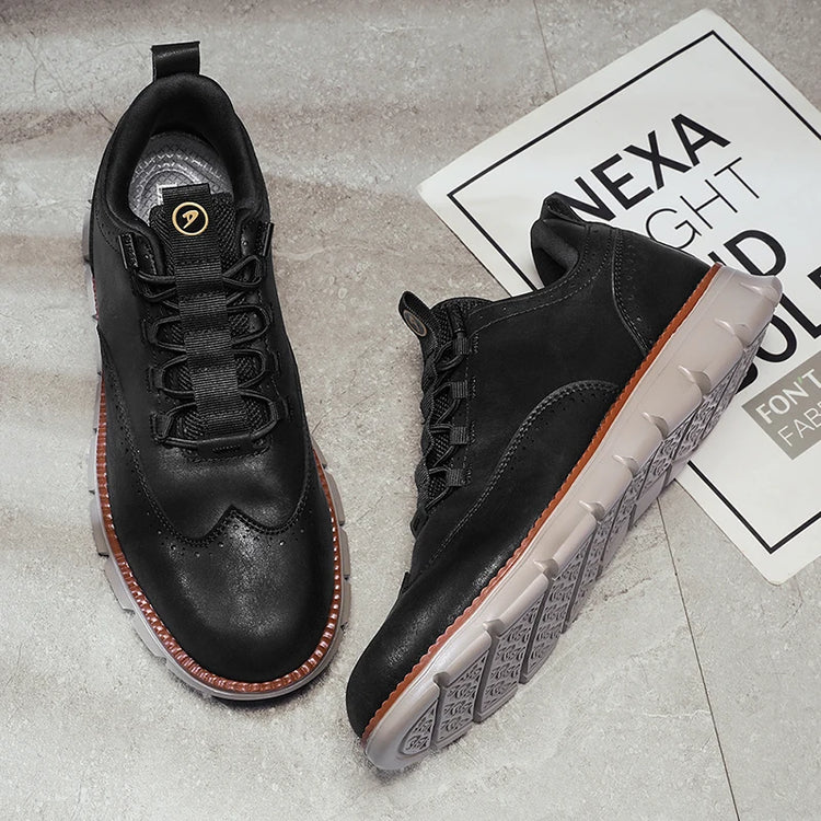Men's Leather Casual Oxford Shoes, Breathable Anti-Slip Soft Sole Fashion Sneakers for Business Walking and Daily Wear
