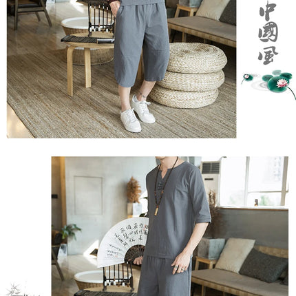 Stile giapponese Kimono T-shirt a maniche corte Pantaloni Due pezzi Top da uomo Pantaloni Abiti da uomo Giappone Harajuku Yukata Cardigan Costume