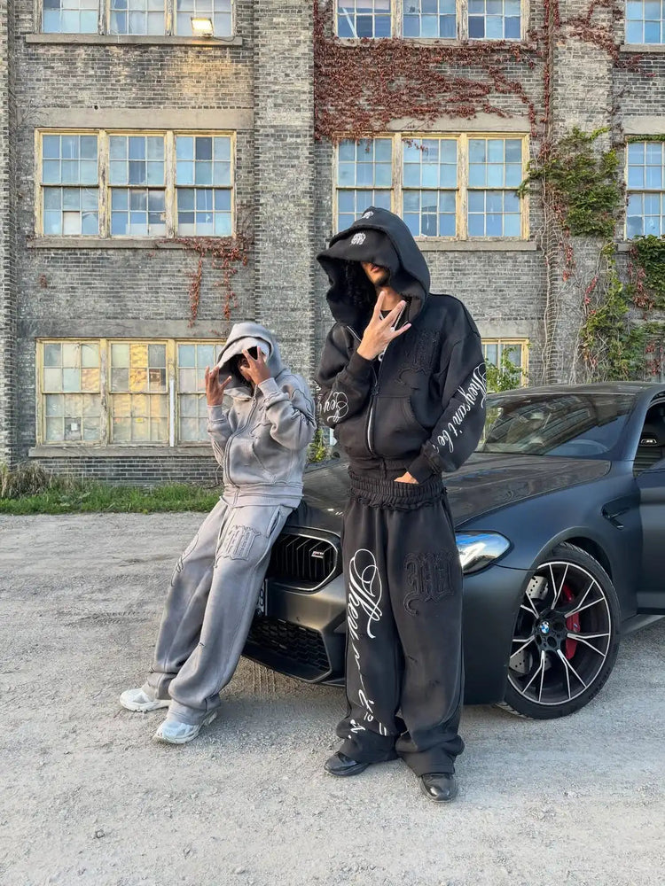 Retro hip hop Y2K street distressed color ripped design casual loose couple set trendy punk high street gothic fashion coat PlatiNum