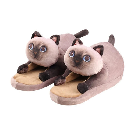 Tortoiseshell Cat EVA Cat Hugging Slippers Soft Creative Plush Kitty Slippers Cozy Animal Winter Fluffy Slides Women