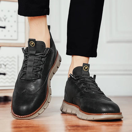 Men's Leather Casual Oxford Shoes, Breathable Anti-Slip Soft Sole Fashion Sneakers for Business Walking and Daily Wear