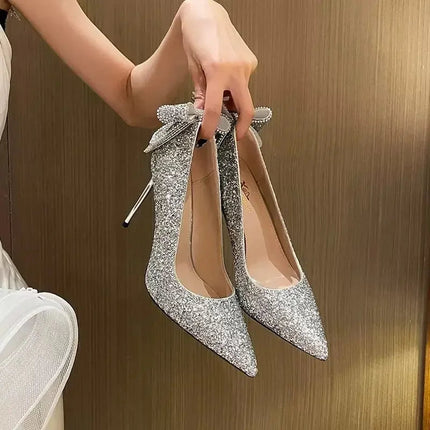 Shoes for Woman 2025 Silver Women's heeled Summer Footwear Wedding Bride Shoe Rhinestone Pointed Toe Super High Heel Diamond PlatiNum