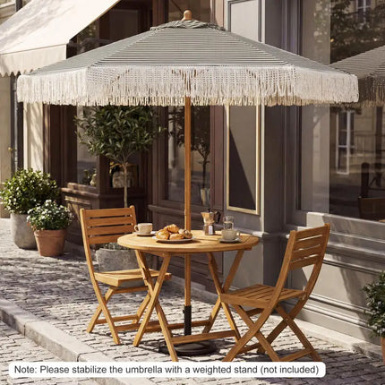 Parasol de terrasse de 2,1 mètres avec franges, parasol de plage de protection solaire avec pompons bohèmes - Vert