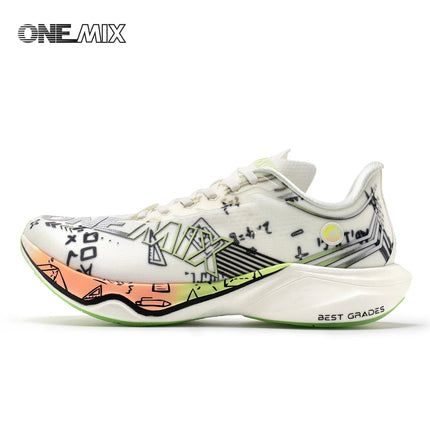 Scarpe da Corsa ONEMIX Marathon con Piastra in Carbonio, Supporto Professionale Stabile, Ammortizzazione, Ultra-leggere e Reattive per Uomo PlatiNum