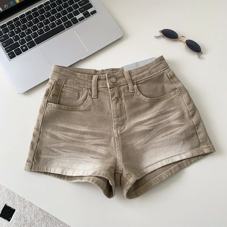 SINGREINY Pantaloncini in denim sfumato da donna, di alta qualità, estetici, casual, comodi, stile americano retrò, basici, da spiaggia