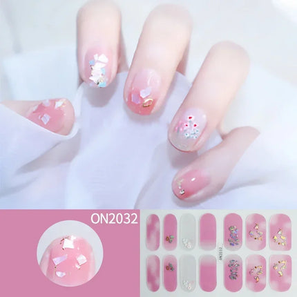 14Tips 3D Flowers Gradient Color Adhesive UV Gel Nail Stickers Fashionable Marble Pattern Nail Wraps DIY Manicure Arts Decals