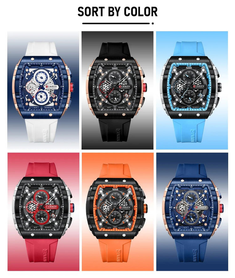 CURREN Orologio da uomo alla moda, marchio unico, design quadrato, lusso, nastro sportivo al quarzo, orologi da uomo impermeabili platinumshop