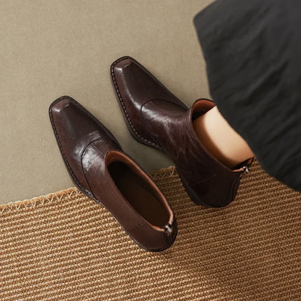 Women's Chelsea Boots High Heels Genuine Leather 2027 New Autumn Winter Fashion Women's Ankle Boots Retro Winter Boots Ladies