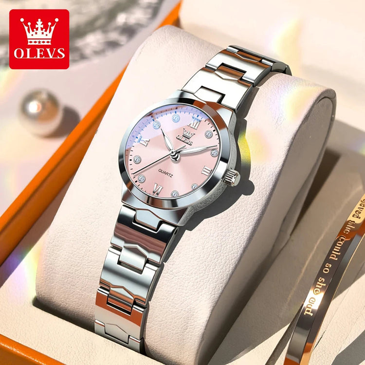 OLEVS Orologio da donna Elegante orologio al quarzo alla moda in acciaio inossidabile impermeabile luminoso da donna con confezione regalo Reloj 3735 platinumshop