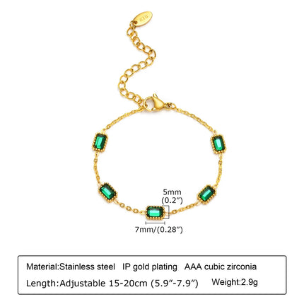 Retro Green Zircon Pendant Necklace For Women, Crystal Stone Chain Stainless Steel Gold Plated Luxury Birthday Gifts PlatiNum