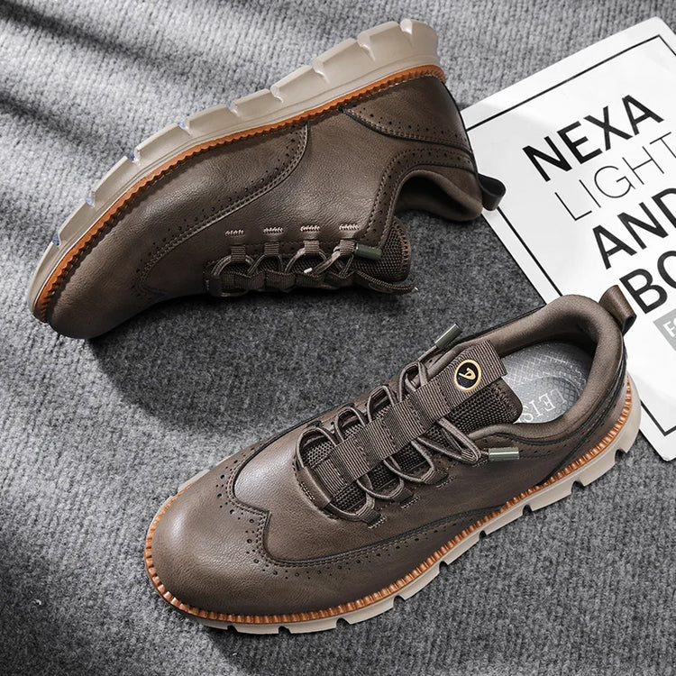 Men's Leather Casual Oxford Shoes, Breathable Anti-Slip Soft Sole Fashion Sneakers for Business Walking and Daily Wear