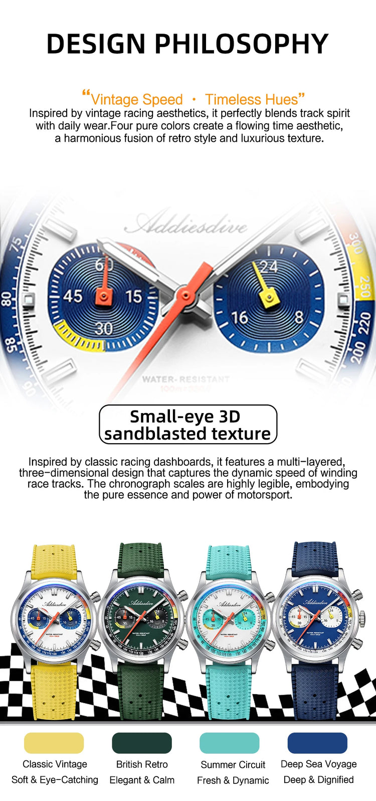 ADDIESDIVE HOT 38mm Men's Watch AD2549 BGW9 Super Luminous Fluorocarbon Rubber 10Bar Waterproof 0S21 Chronograph Quartz Watches