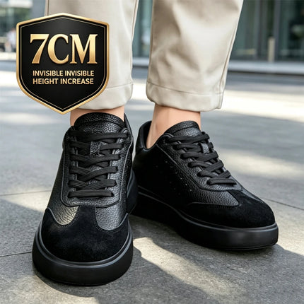 Men 7CM Invisible Height Increasing Sneakers Comfortable Breathable Leather Casual Elevator Shoes Lace Up Thick Sole Sport Shoes