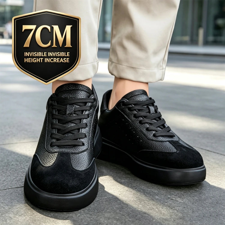 Men 7CM Invisible Height Increasing Sneakers Comfortable Breathable Leather Casual Elevator Shoes Lace Up Thick Sole Sport Shoes