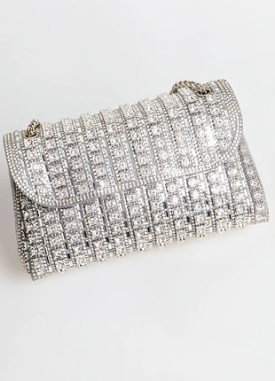 Fashionable Retro Diamond Studded Gold Chain Women's Crossbody Bag Handbag Dinner Bag Underarm Bag Single Shoulder Bag PlatiNum