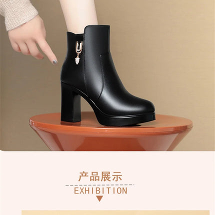 CINESSD Women's Boots Warm Wool Booties High Heel Ankle  2023 New Winter Boots