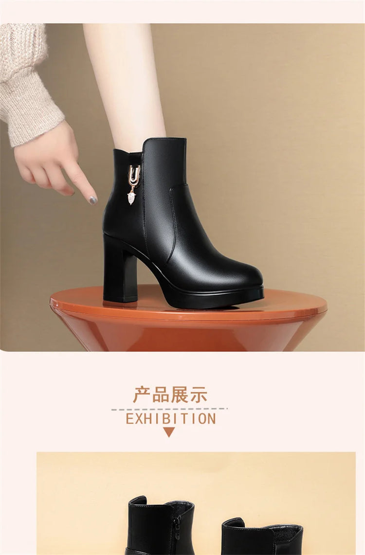 CINESSD Women's Boots Warm Wool Booties High Heel Ankle  2023 New Winter Boots