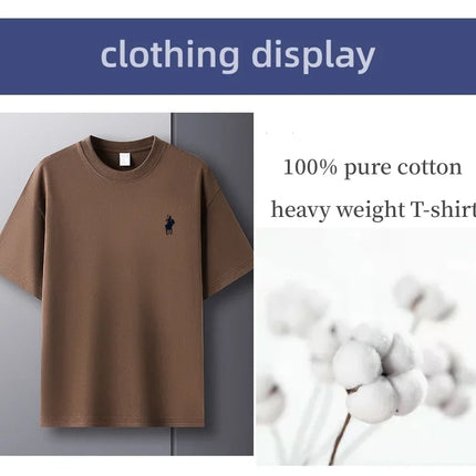 Men's Round Neck Short Sleeve 100% Pure Cotton T-shirt Hot Sale Luxury Brand Summer Exquisite Embroidery Pony Breathable Top