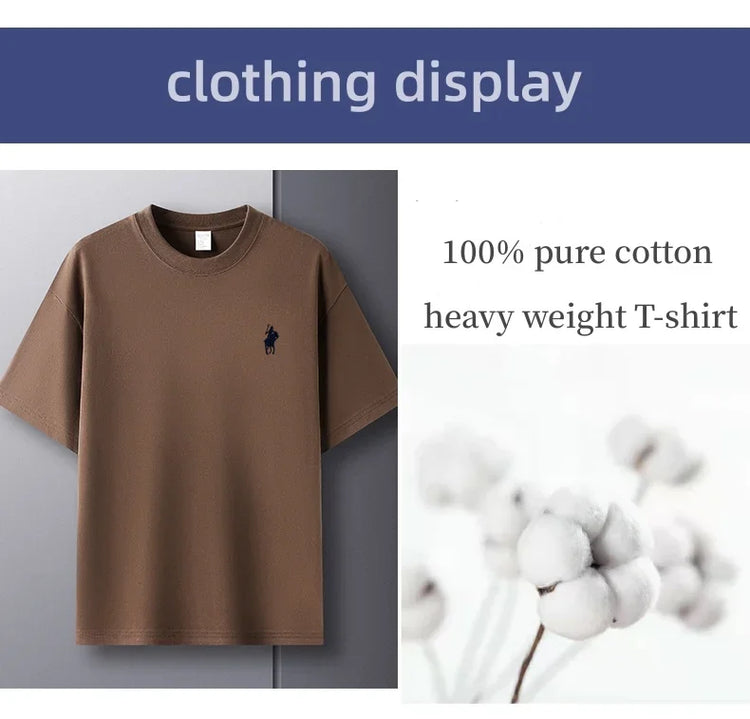 T-shirt da uomo girocollo manica corta in puro cotone 100% vendita calda marchio di lusso estate squisito ricamo pony top traspirante