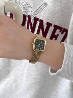 Orologio al quarzo semplice di marca per donna Orologi da donna regalo di lusso retrò Orologi da polso con cinturino in acciaio inossidabile regolabile con quadrante piccolo