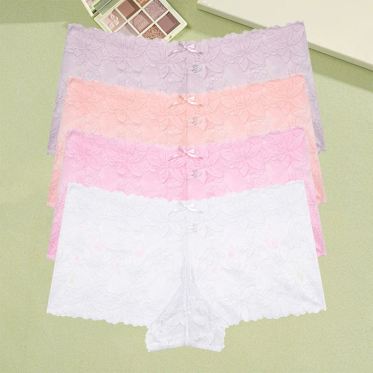 4Pcs/Set Women's Lace Panties Sexy Perspective Underwear Female Hollow Out Comfortable Underpants Low-Waist Breathable Lingerie
