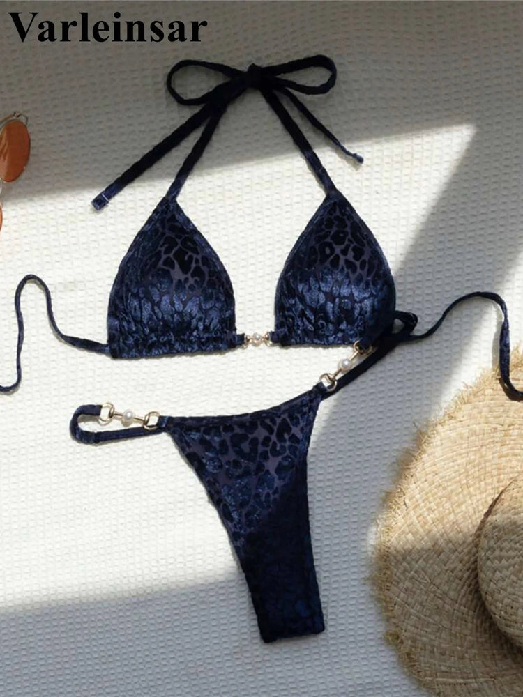 S-XL Leopard Halter Mini Micro Perizoma Bikini Donna Costumi da bagno Costume da bagno femminile Bikini a due pezzi Bagnante Costume da bagno Swim V5207 platinumshop