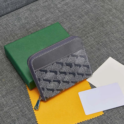 Portafoglio Quadrato Mini in Vera Pelle alla Moda per Uomo e Donna, Chiusura con Cerniera, Portatile, per Carte di Credito e Monete
