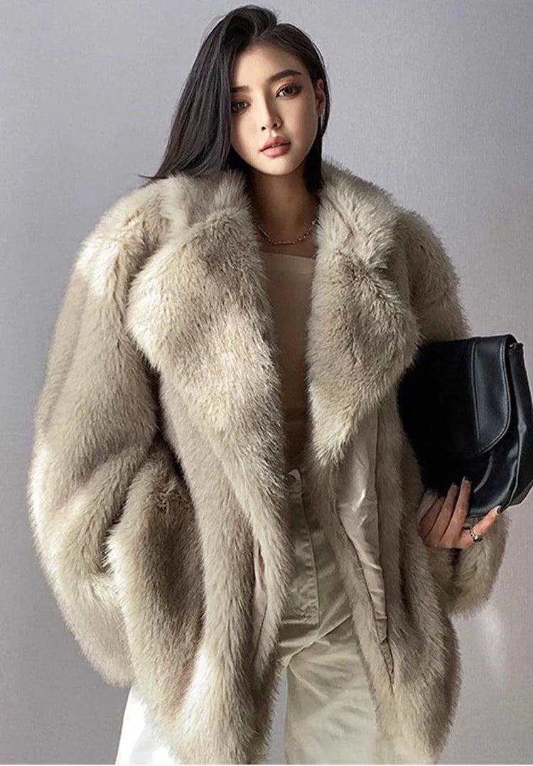 ZADORIN Winter Faux Mink Coat Lapel Mid Long Loose Faux Fur Coat Woman Clothes Luxury Fluffy Jacket Fur Cardigans Ladies Coats