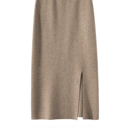 Women Pure Cashmere Long Skirts Spring Autumn Winter Straight Thick Skirts 100% Cashmere Knit Split Skirts PlatiNum