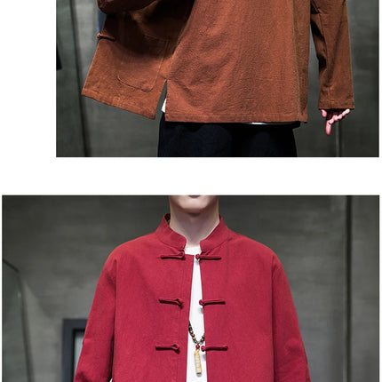 Camicie da uomo stile cinese retrò lino cotone tinta unita vestito Tang top cardigan uomo casual Kung Fu Tai Chi camicette da uomo abbigliamento