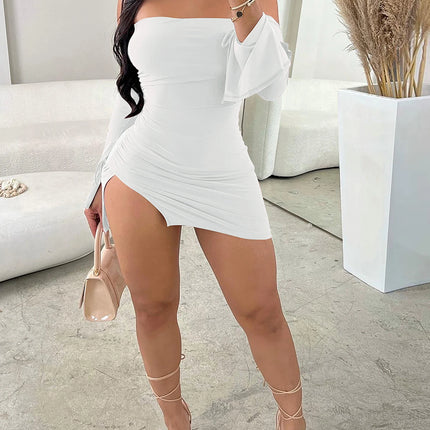 Women's Strapless Backless Mini Dress for Women Black Off Shoulder Long Sleeve Club Bodycon Party Dresses