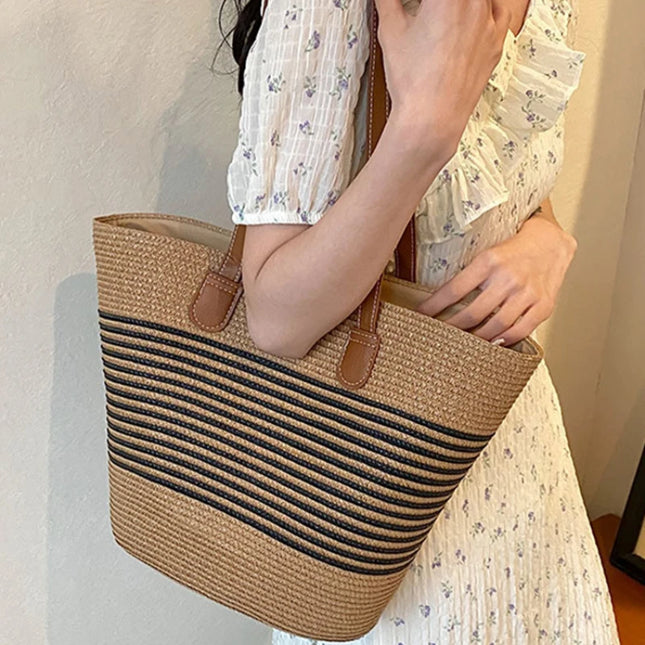 Women's Large Capacity Shoulder Bag, Woven Straw Summer Handbag, Designer Luxury Beach Bag, Bali Shopper