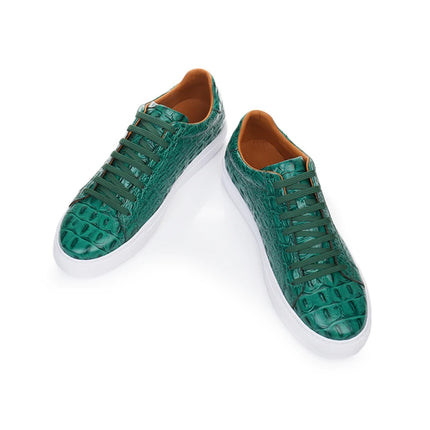 Leather Sneakers Men Calfskin Alligator Pattern Casual Shoes Lace Up Flats Daily Footwear