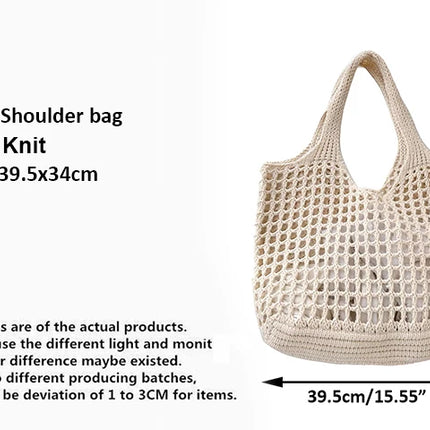 Women's Large Capacity Knitted Tote Bag Fashionable Summer Beach Bag Lightweight Casual Chic Hobo Top Handle Shoulder Bag