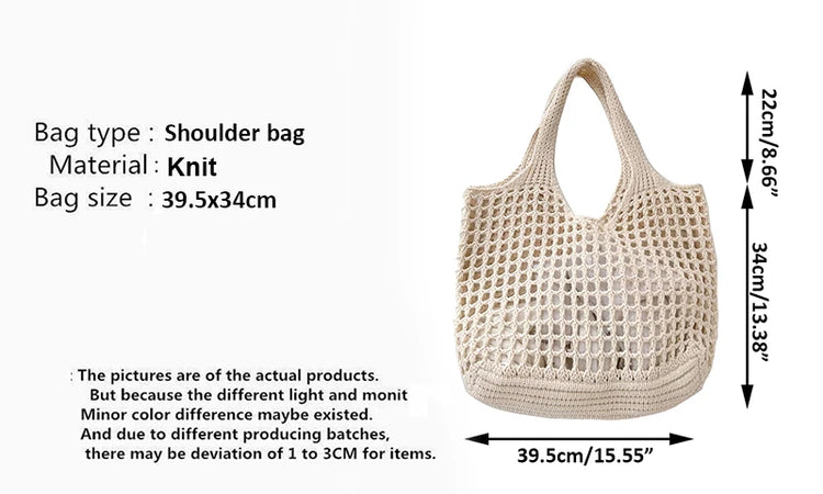 Borsa tote lavorata a maglia di grande capacità da donna Borsa da spiaggia estiva alla moda Borsa a tracolla casual leggera Chic Hobo con manico superiore