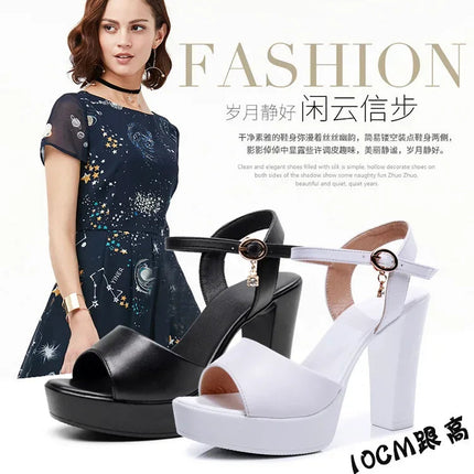 Size 32-43 2024 Genuine Leather Fashion Fish Mouth Women'S High Heel Summer Shoes Dress Sandals Female Woman Sandals Platform PlatiNum