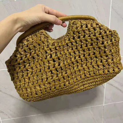 Fashion Straw Clip Shell Clutch Bag for Women Designer Paper Woven Handbags Casual vintage Handmade Summer Beach Bag 2025 PlatiNum