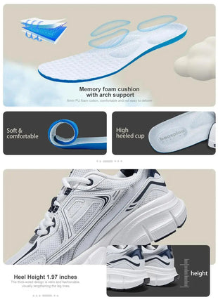 Baasploa Women Running Shoes Lightweight Breathable Sport Shoes Female Comfort White Casual Sneakers Height Increase Cushioning PlatiNum