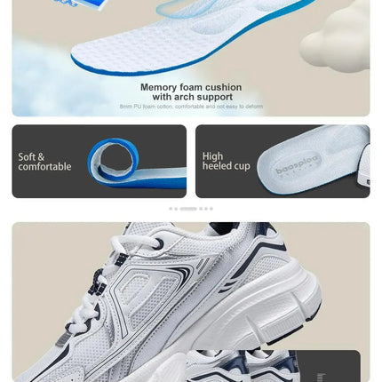 Baasploa Women Running Shoes Lightweight Breathable Sport Shoes Female Comfort White Casual Sneakers Height Increase Cushioning PlatiNum