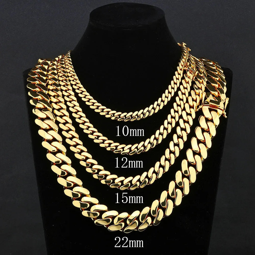 ESKEEM All'ingrosso 10/12/15/22mm 14K/18K Placcato Oro Pesante Miami Collana a Catena a Maglia Cubana per Gli Uomini Hip Hop Gioielli Catene Cubane