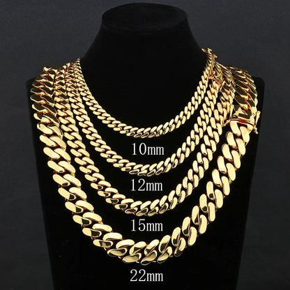 ESKEEM All'ingrosso 10/12/15/22mm 14K/18K Placcato Oro Pesante Miami Collana a Catena a Maglia Cubana per Gli Uomini Hip Hop Gioielli Catene Cubane